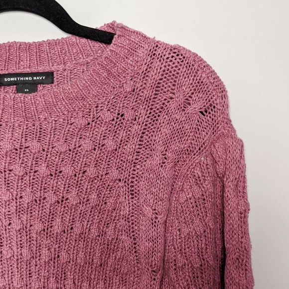 SOMETHING NAVY • Pink Crewneck Cable Knit Sweater Sz XS - Picture 3 of 7
